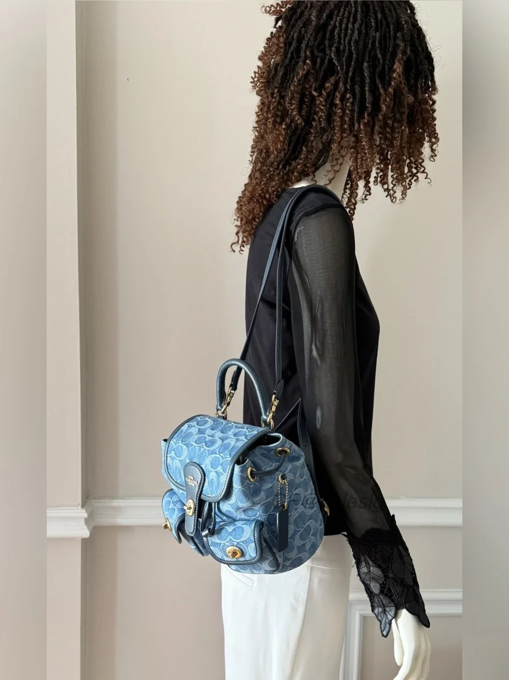 NWT Coach Hadley Backpack Signature Denim Blue Leather Gold Turnlock CDB95